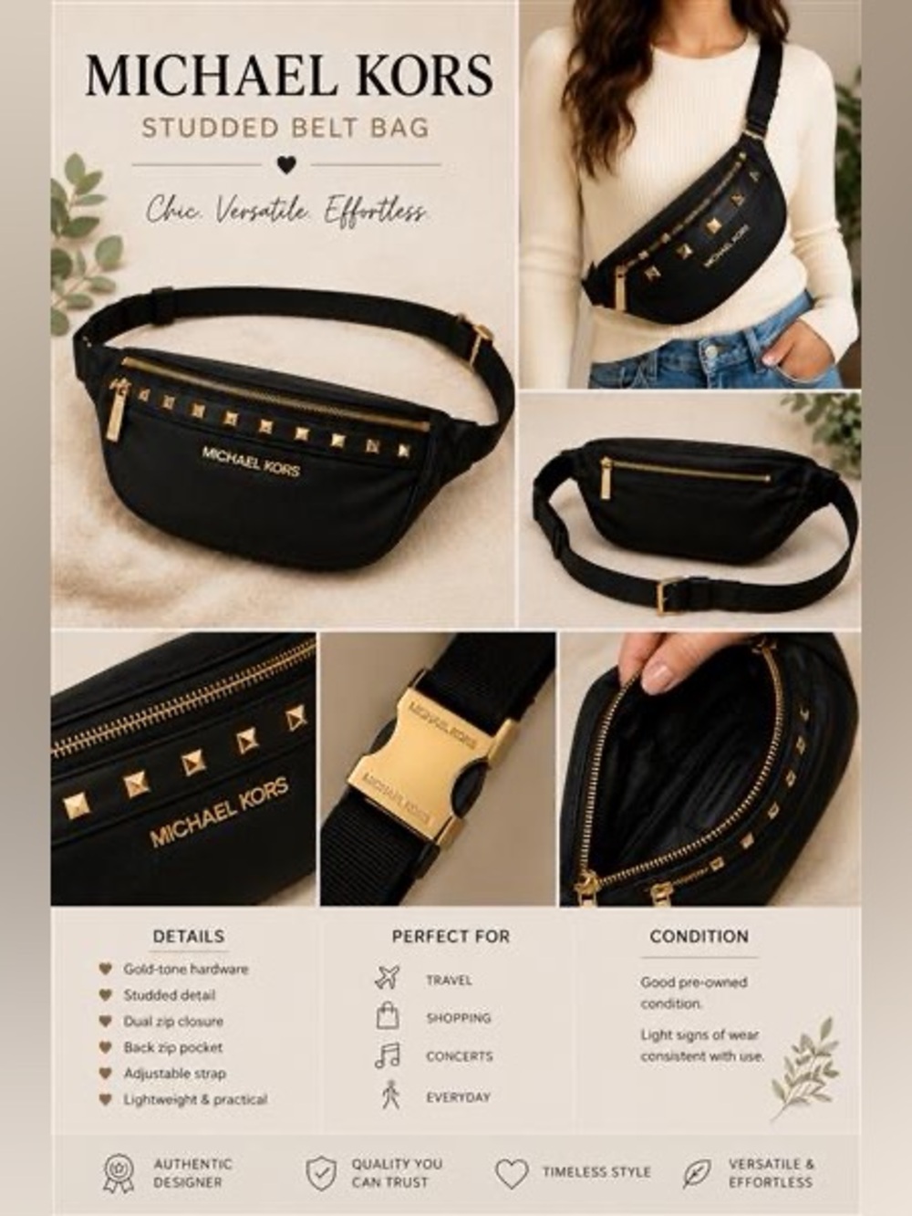 Michael Kors Black Studded Belt Bag